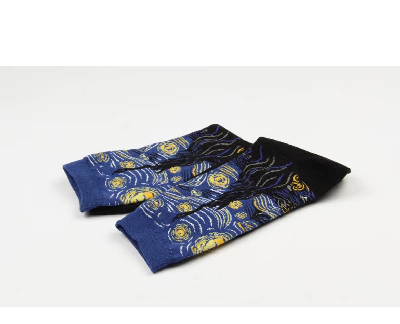 Nghệ thuật retro trừu tượng sơn dầu van Gogh sao không khí vớ dài vớ nữ vớ cotton vớ thủy triều nam và nữ đôi vớ - Vớ bông tất nữ hàn quốc