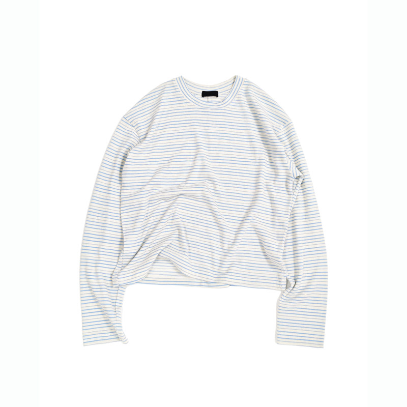 〔 Yyg Sola 〕25Aw Striped Crew Neck Long Sleeve Lazy Casual Short Loose Base T-Shirt Cleanfit