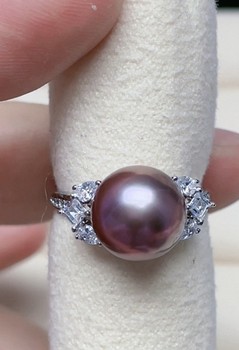 10.8mm grape purple flawless freshwater pearl translucent primary color ring