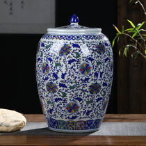 Jingdezhen ceramic storage rice jar rice bucket 20 30 50 catties with lid sealed insect-proof oil tank jar pickled vegetable meat jar home