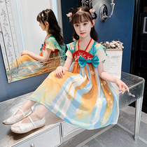 Hanfu Girls summer dress 2021 thin section childrens ancient dress Little girl super fairy Chinese style Tang dress summer kimono skirt ancient style
