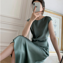High Set Light Lavish Dress Custom Lukewarm Wind Superior Feel Green Sleeveless Dress Skirt Waistcoat Summer New 2021