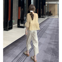 2022 Summer Fashion Fairy Gas Small Fry Street Fashion Minus Age Sports Casual Professional Korean Goods Suit Ultra Slim Broadlegged Pants