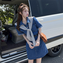 Port Taste Vintage Chic Dress Temperament Lukewarm Senior Sense Eurogoods High-end Denim Dress for a small crowdsourced design Summer