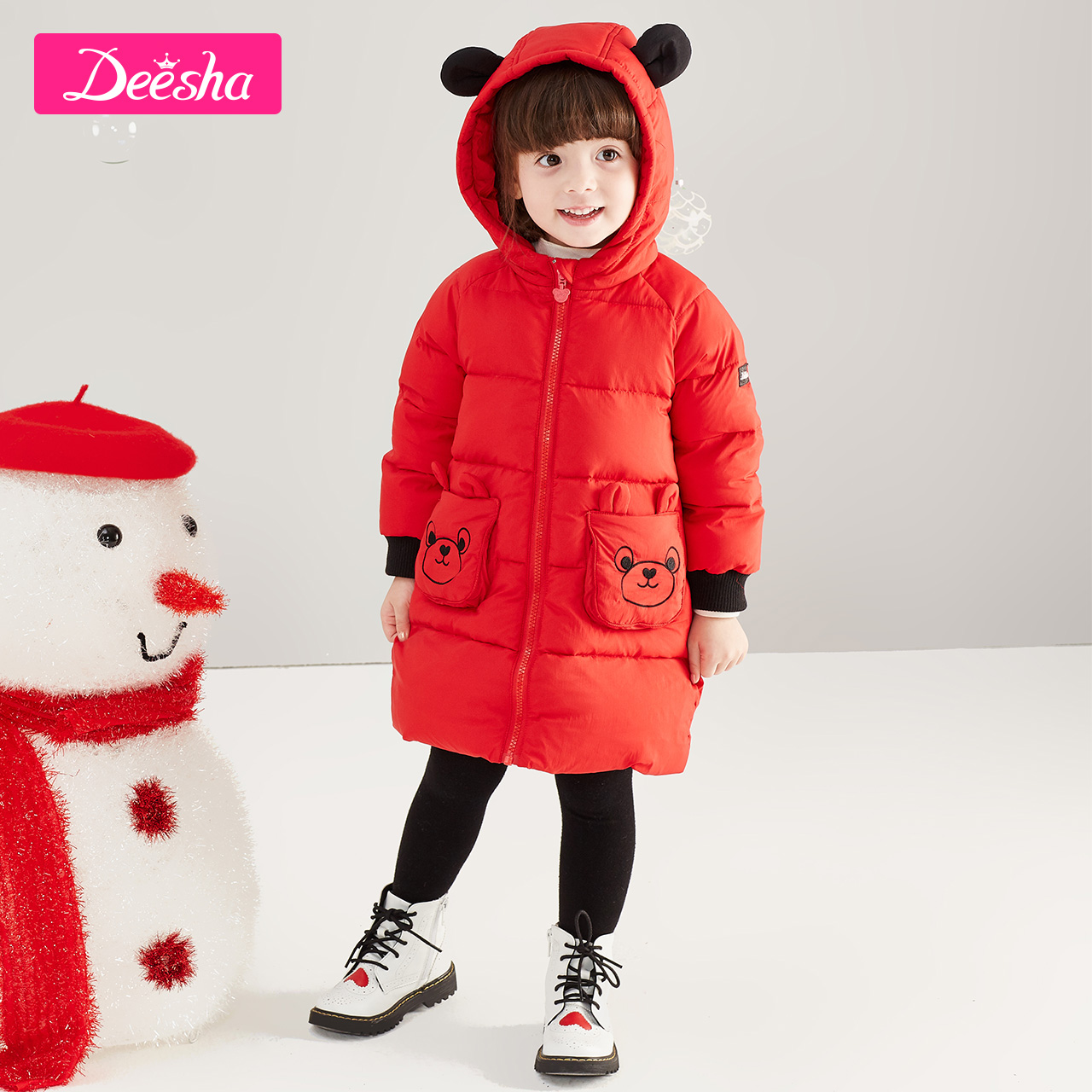 Desa cô gái Xuống Jacket 2018 của Winter Mang New Trẻ em Cub Cub thêu Hood Trong một áo dài Down.