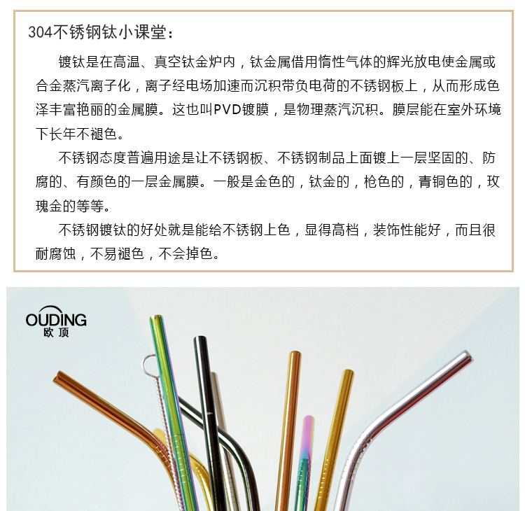 OUDING northern wind stainless steel pipe 304 metal bend glass iron straw green milk tea straw