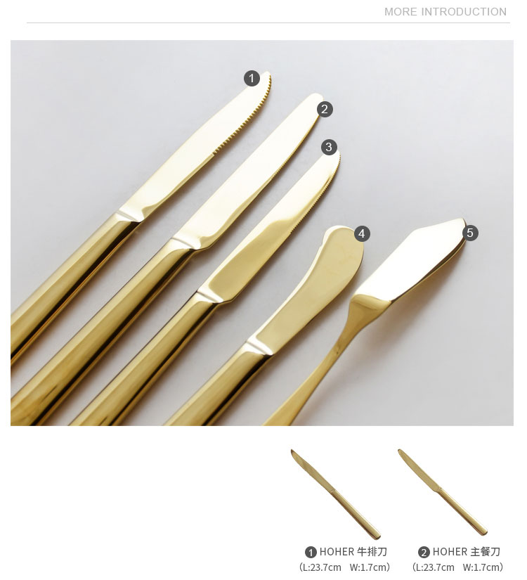 The top HOHER pattern gold mirror stainless steel tableware steak knife and fork spoon stir The coffee spoon, fruit fork