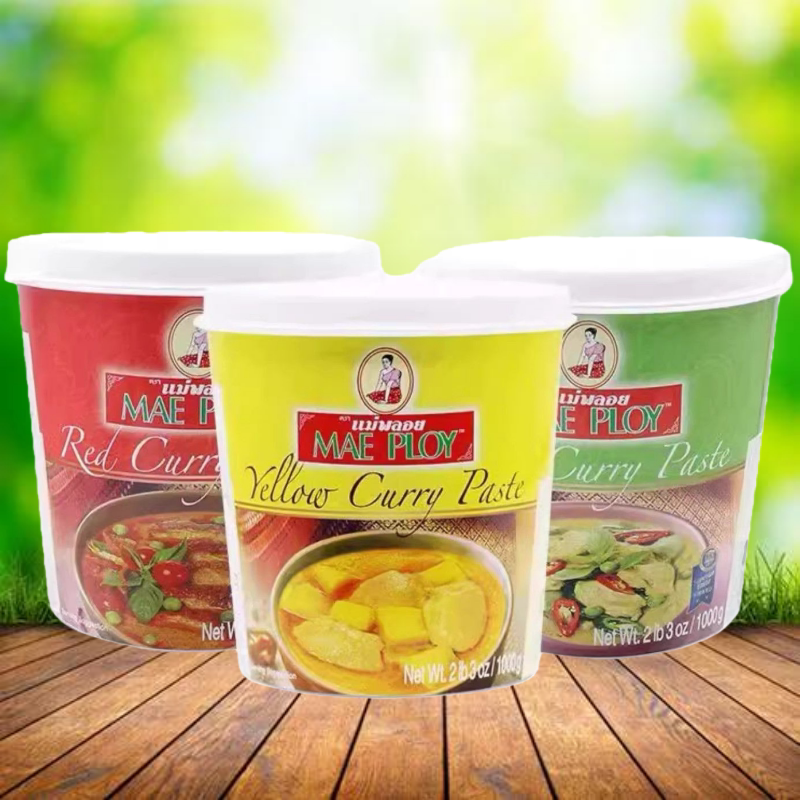 Thai Curry Paste Imported from Thailand, Thai Nang Tcc Yellow Curry Paste 1kg Can, Mae Ploy Red, Yellow, and Green Curry Paste