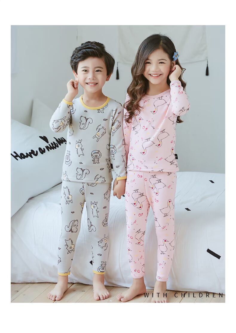 Quần lót trẻ em nhiệt cộng với nhung dày mùa đông bé trai và bé gái 3-5-7-9 tuổi quần áo mùa thu đồ ngủ bé áo lá cho bé gái