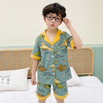 Childrens pajamas summer thin cotton new boy air conditioning clothing boy short sleeve home clothing summer dinosaur suit