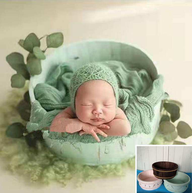Newborn baby photo props tub baby photo shoot solid wood do old props bucket newborn photography props