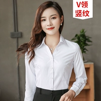 [Длинное рукав] белая вертикальная v -neck