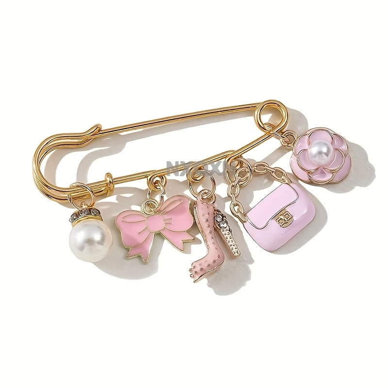 Amazon Chanel-Style Pearl Bag, High Heels, Lipstick, Brooch, Clothing and Shoe Decoration Accessories, Large Pins