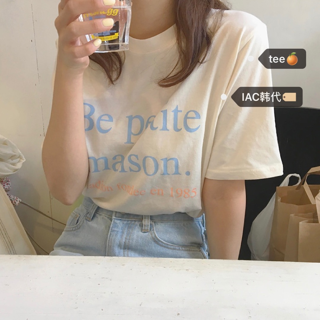 Hot sale 3000 small beauty man with light blue orange soda beauty thin short sleeve tee = IAC Korea purchase