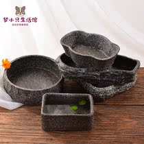 Water-absorbing stone bonsai chassis non-porous hydroponic copper money grass bowl lotus water lily narcissus flower pot ceramic creative imitation stone special
