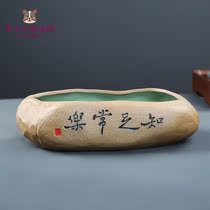 Water-raised potted utensils imitation stone flower pot calamus small bonsai copper money grass special hydroponic narcissus ceramic water lily bowl