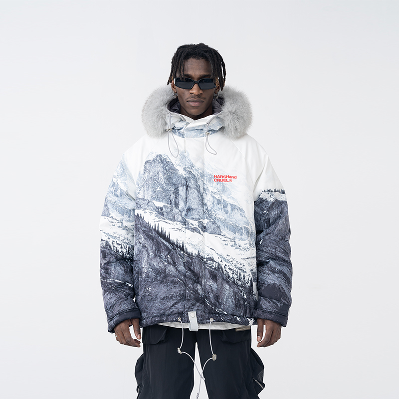 Harsh and Cruel Snow Mountain Full-Length Raglan Detachable Fur Collar down Cotton Jacket