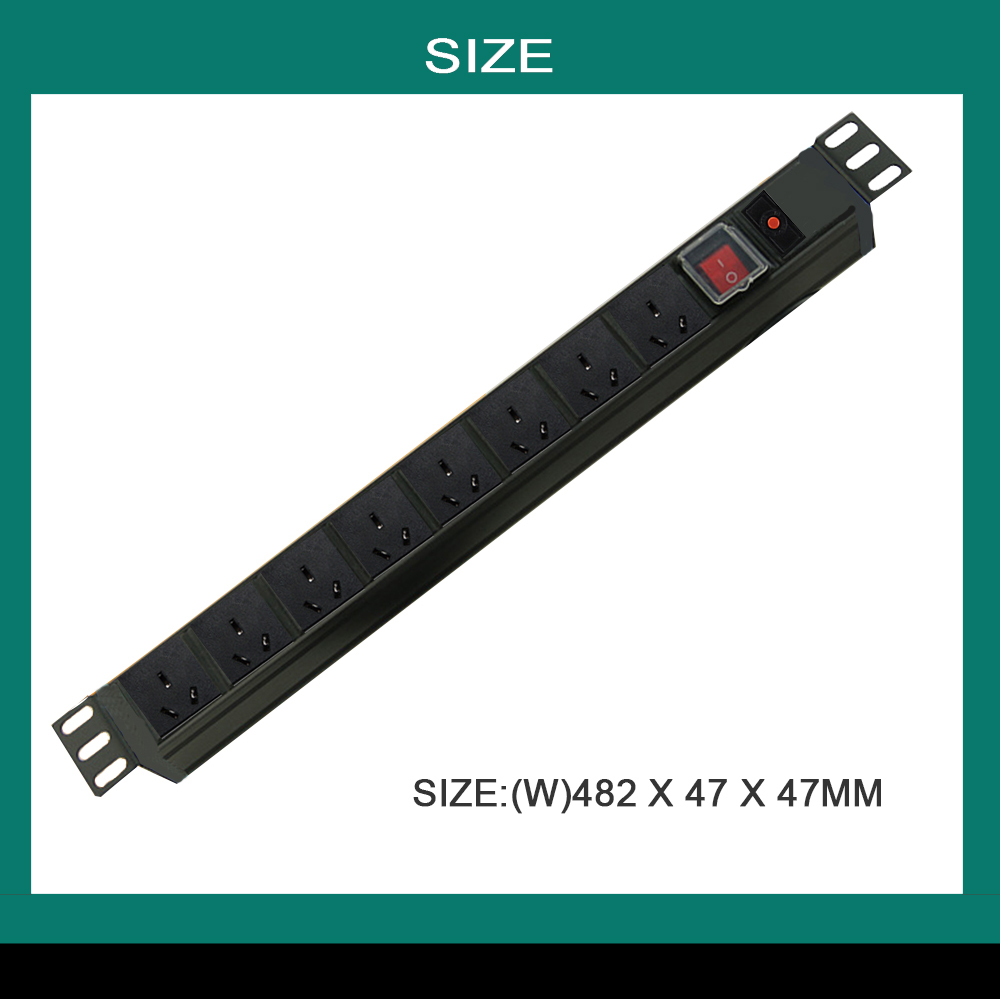 Recessed Rack Mount Power Board 8 Way 19" 1RU Strip Rail Powerboard PDU