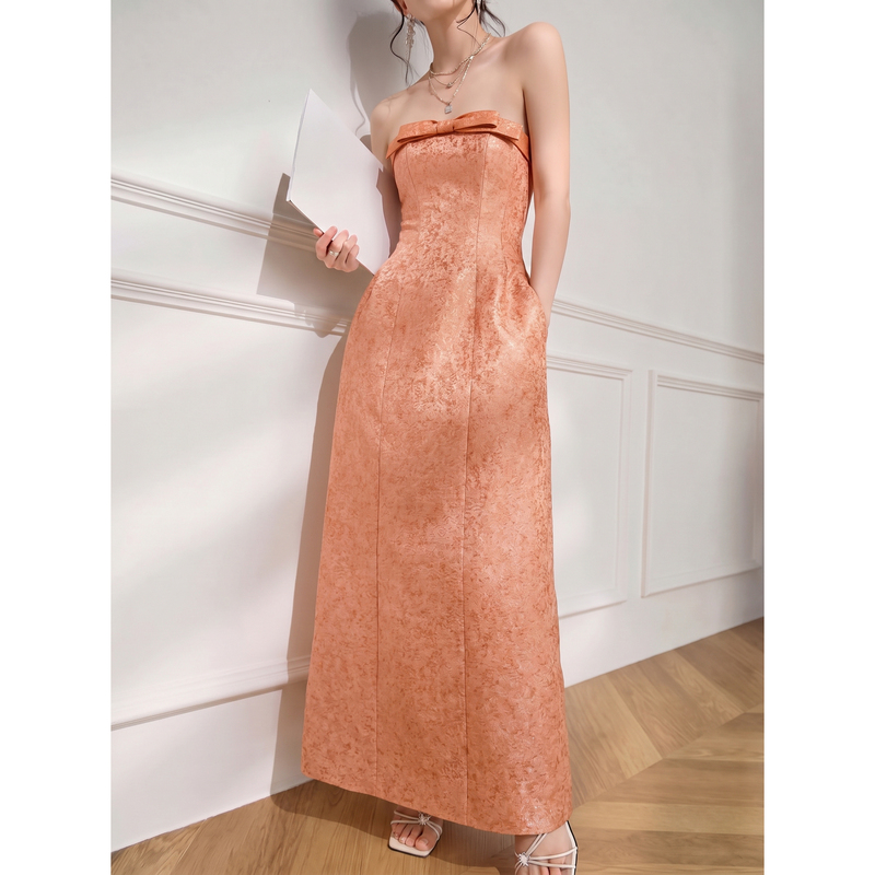 Minority New Chinese-Style Tube Top Long Dress, Sleeveless, High-Waisted, Niche Luxury, High-End Feel, Banquet Dress, Evening Wear for Women