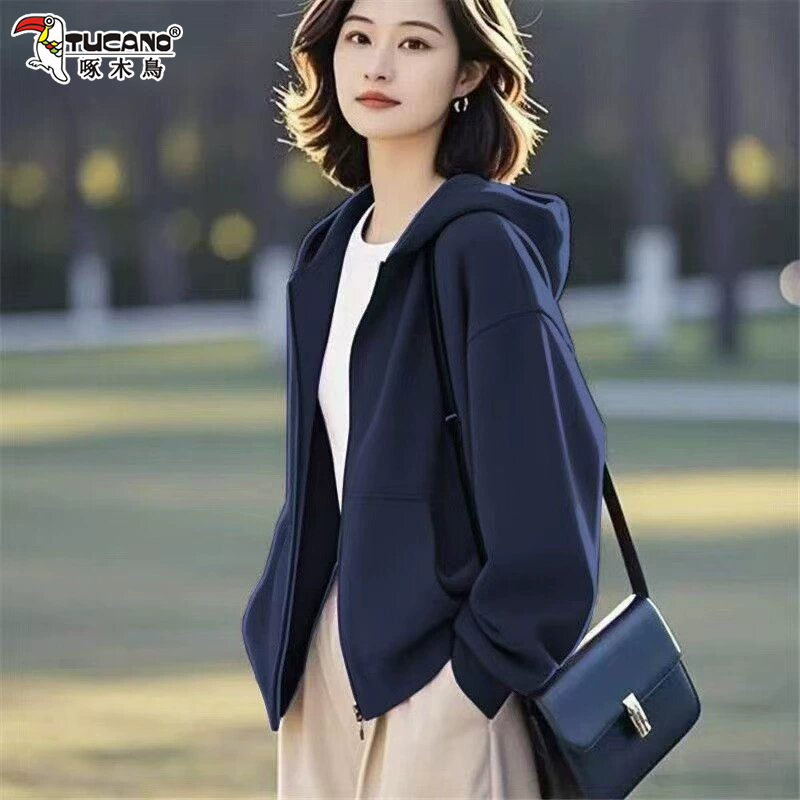 Woodpecker Genuine Solid Color Hooded Sweatshirt Women's Jacket Spring and Autumn 2026 Popular Long-Sleeve Stylish Versatile Top Trendy Woodpecker Genuine Solid Color Hooded Sweatshirt Women's Jacket Spring and Autumn 2026 Popular Long-Sleeve Stylish Versatile Top Trendy
