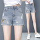Ripped denim shorts for women 2025 summer new high-waist loose thin style A-line wide-leg hot pants for summer