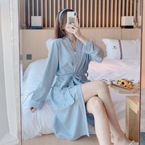 Womens nightgown spring and autumn cotton sexy medium long sweet bathrobe loose cardigan summer 2021 new pajamas