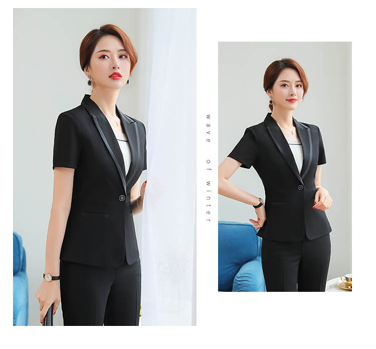 [Tang Shishi] Quần áo nữ ngắn tay ngắn Slim váy chuyên nghiệp phù hợp với đồng phục màu đen - Bộ đồ đồ bộ mặc nhà bằng vải thun