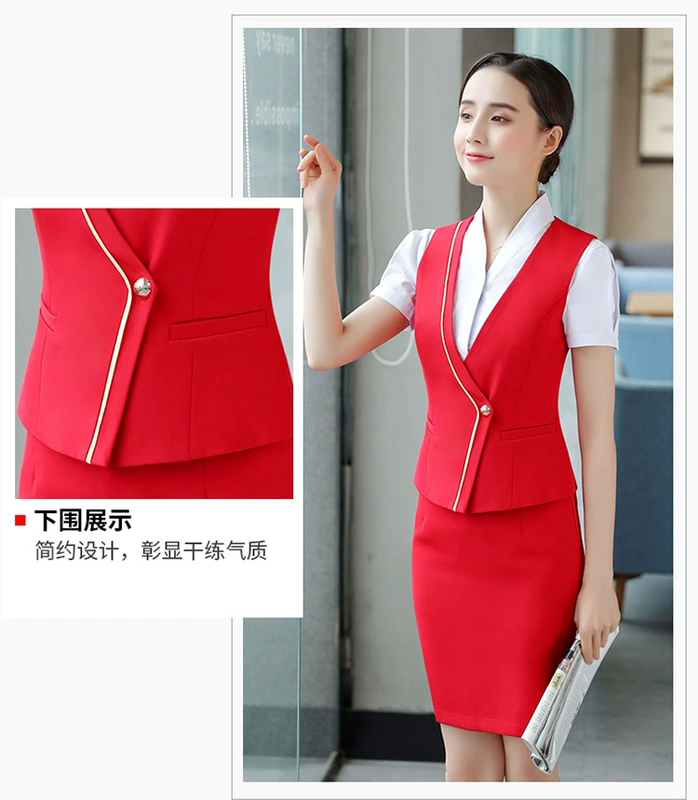 [Tang Shishi] tiếp viên hàng không cổ áo trắng khách sạn nữ chuyên nghiệp mặc váy áo sơ mi vest vest đồng phục công sở - Bộ đồ