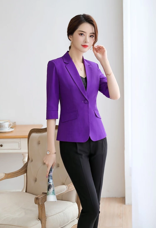 [Tang Shishi] Áo dài mới của phụ nữ tay áo Váy chuyên nghiệp Váy màu tím Blazer Đồng phục công sở - Bộ đồ