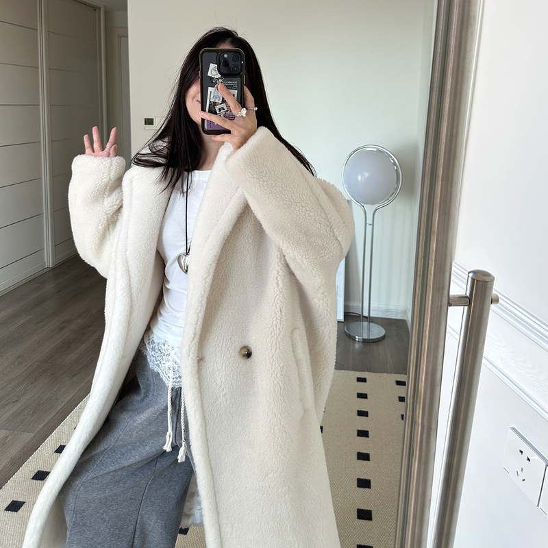 Han Youmeng, the God of Soft-Heartedness, Silhouette-Warming Alpaca Wool Classic Teddy Bear Coat, Fur Jacket for Women, Mid-Length Style