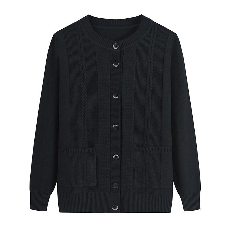 Middle-Aged and Elderly Women's Knitted Cardigan, Loose Casual Sweater for Elderly Women, Spring and Autumn Women's Solid Color Knitwear Jacket