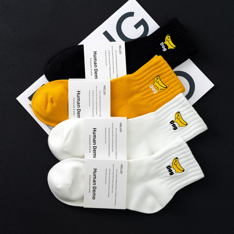 Affordable Pure Cotton Yarn Mid-Calf Socks, Casual Style for Men, Summer Anti-Odor, Sweat-Absorbent, Seamless Cotton Socks with Cartoon Embroidery, Trendy Socks Affordable Pure Cotton Yarn Mid-Calf Socks, Casual Style for Men, Summer Anti-Odor, Sweat-Absorbent, Seamless Cotton Socks with Cartoon Embroidery, Trendy Socks