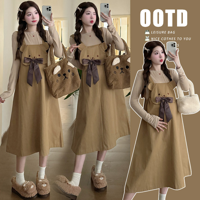 Radiation-Proof Maternity Wear, Spring Pregnancy Clothes, Silver Fiber Bellyband Worn Inside, Fashionable Loose Suspender Dress