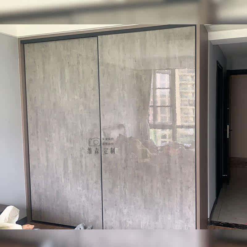Light extravagant high light wardrobe Ramen custom minimalist environmental protection double decorated panel door door sliding door push-pull track set to do