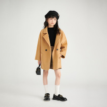 Childrens cashmere woolen coat 2024 autumn and winter new double-sided 100% woolen coat mid-length for boys and girls