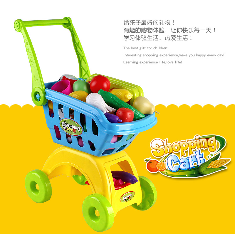 Trẻ em mô phỏng chơi nhà giỏ mua sắm đồ chơi lớn bé siêu thị xe đẩy trái cây cutler cậu bé cô gái