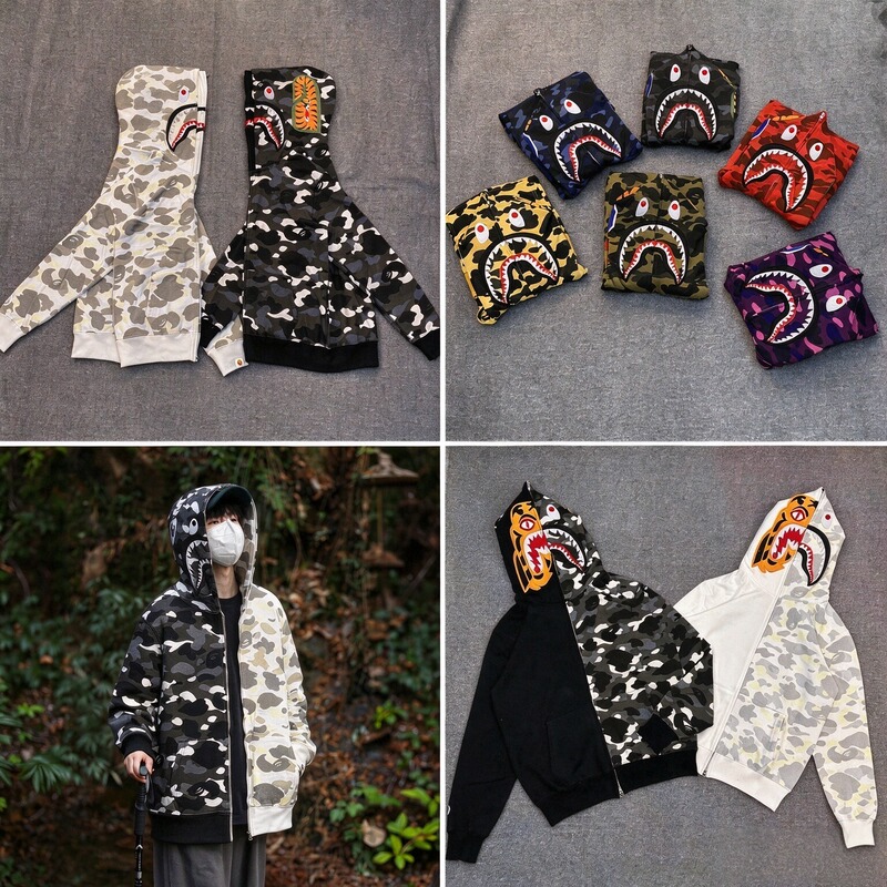 Authentic Trendy Camouflage Shark Jacket for Men and Women, Printed Hoodie with Zipper, Loose Fit Sweatshirt