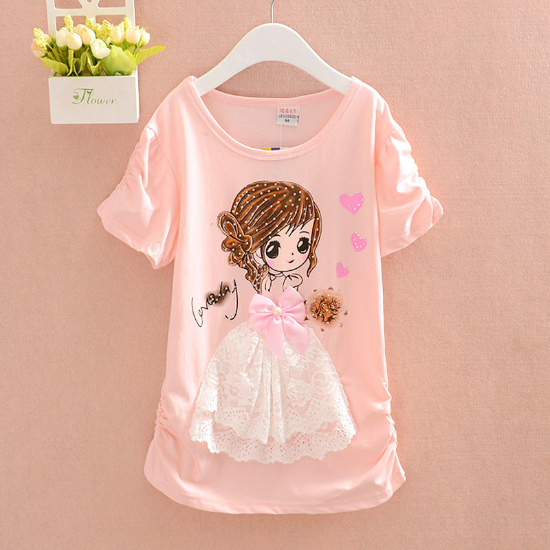Girls short-sleeved T-shirt 2021 new foreign style little girl summer top baby middle child loose princess half sleeve