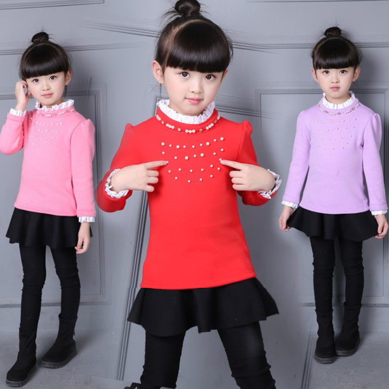Girls beat the new childhood long sleeve tops in spring and autumn high-collar T-shirt