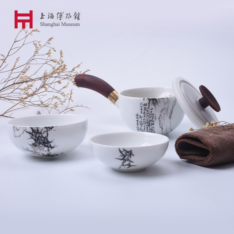 Shanghai Museum Travel portable tea set Suit Zheng Board Bridge Bamboo Stone Plot Ceramic Kung Fu Teapot Cup Father Gift-Taobao