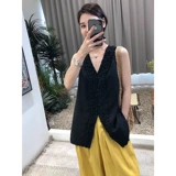 Черная дизайнерская трехмерная майка топ, жилет, французский стиль, тренд сезона, изысканный стиль, V-образный вырез