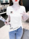 纯棉短袖V领t恤女夏季2025年新款时尚小衫不规则修身上衣女设计感