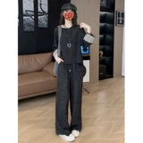 Осенний комплект для отдыха, штаны, в стиле Шанель, по фигуре, свободный крой, круглый воротник