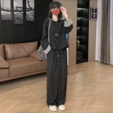 Осенний комплект для отдыха, штаны, в стиле Шанель, по фигуре, свободный крой, круглый воротник