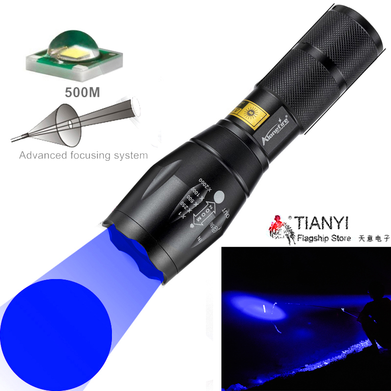 Rechargeable super bright fishing Flashlight Night fishing Blue light outdoor Flashlight Strong light XPE rechargeable home LED