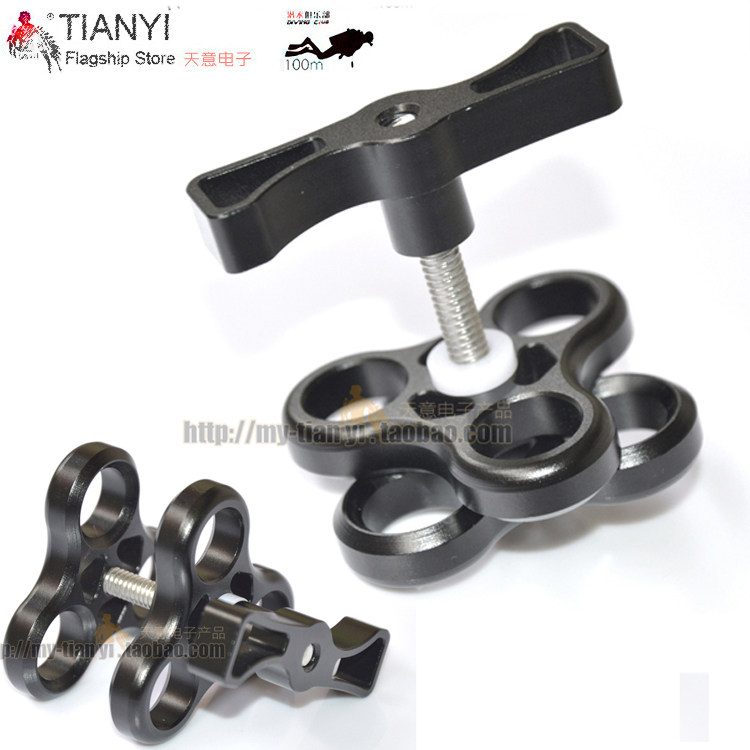 Diving camera transfer ball head lamp arm clip diving diving equipment three-hole butterfly clip aluminum alloy ball head bracket