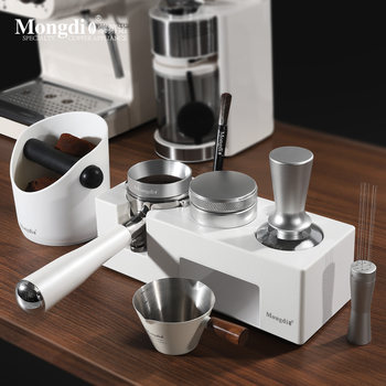 Mongdio Coffee Powder Distributor, Coffee Tamper, Three-Piece Set with Base, Tamper Hammer, Coffee Machine Accessories, Complete Tool Set