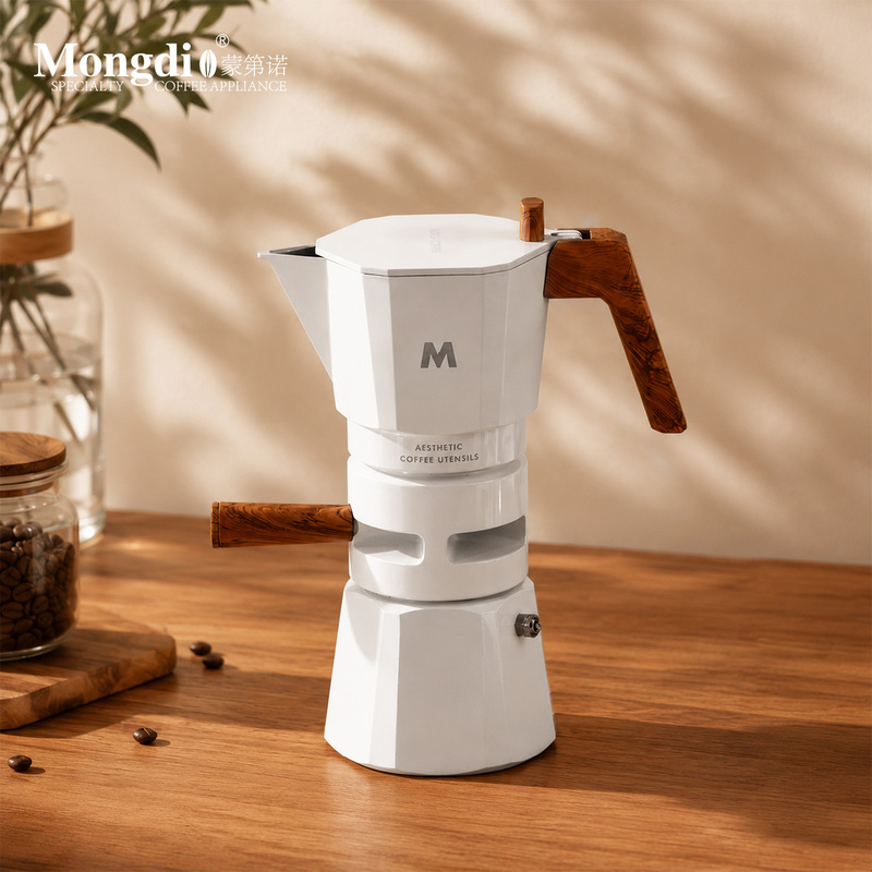 Mongdio Double-Valve Moka Pot Set with Heating Ceramic Stove, Constant Temperature Moka Pot, Italian Coffee Pot, Moka Pot with Double Valve