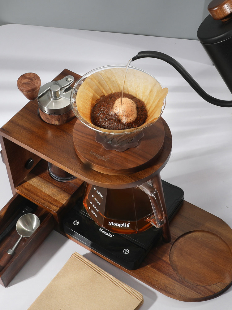 Mongdio Hand-Brewed Coffee Pot Set, Hand Grinder Coffee Machine, Hand-Cranked Hand-Brewed Coffee Equipment, Storage Stand Complete Set