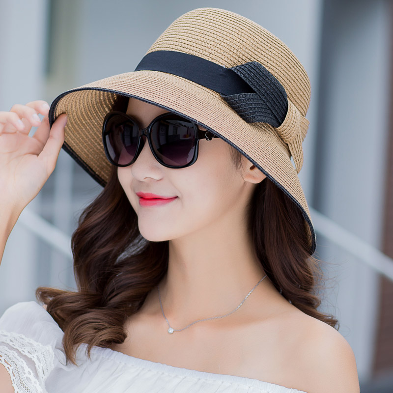 Hat women's summer sun hat sunscreen foldable seaside vacation travel big eaves straw hat British beach hat sun hat